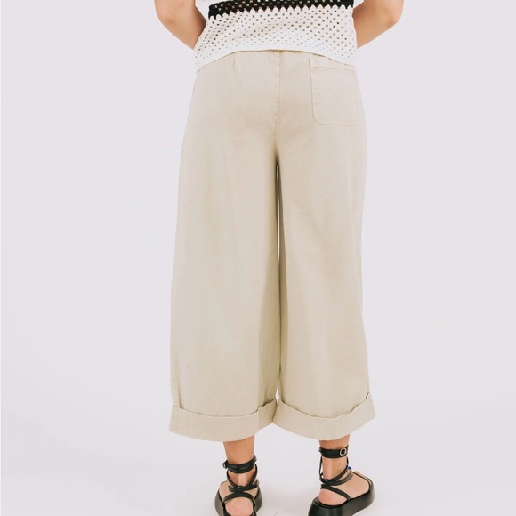 Free People Wide-Leg After Love Cuff  Cropped Pant in Sandshell Size Large - Picture 2 of 14